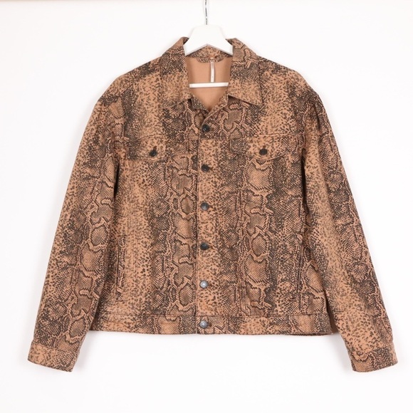 Free People Snakeskin Trucker Denim Jacket - Picture 1 of 6